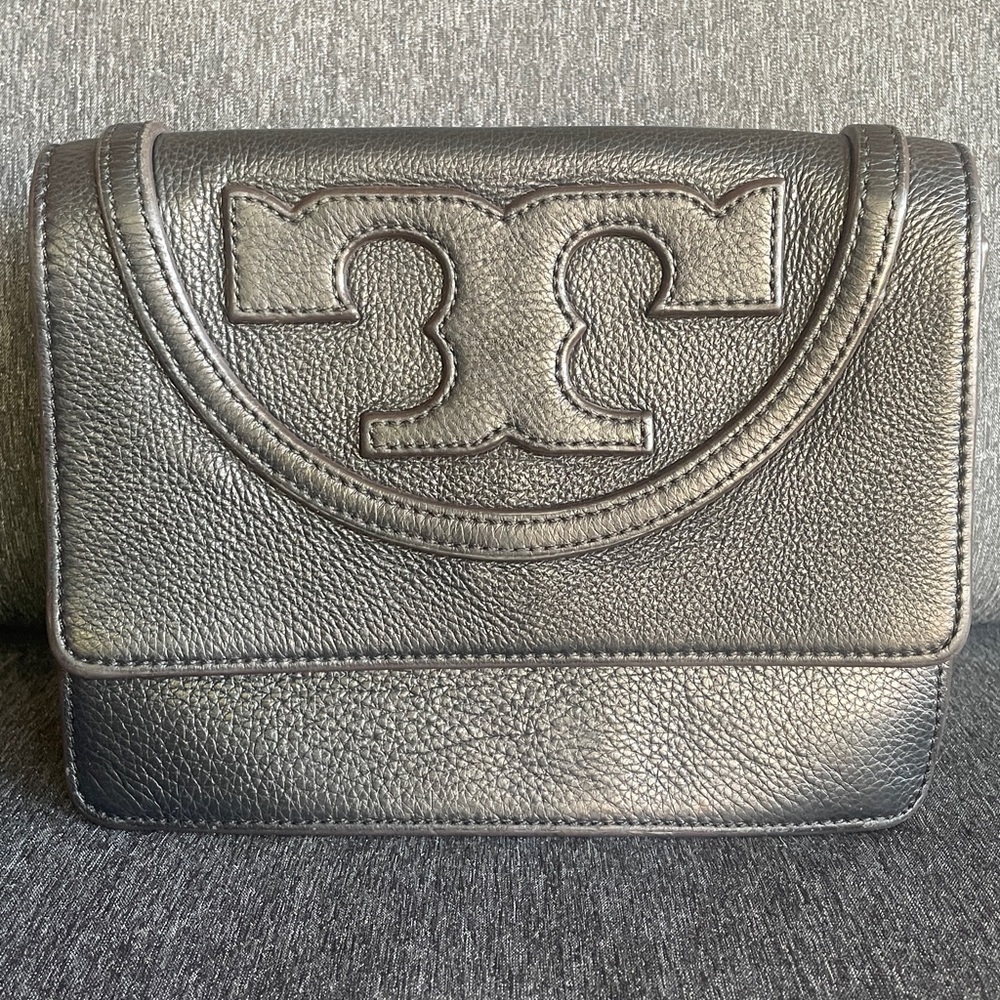 Tory Burch Fleming leather bag black- brown no strap clutch